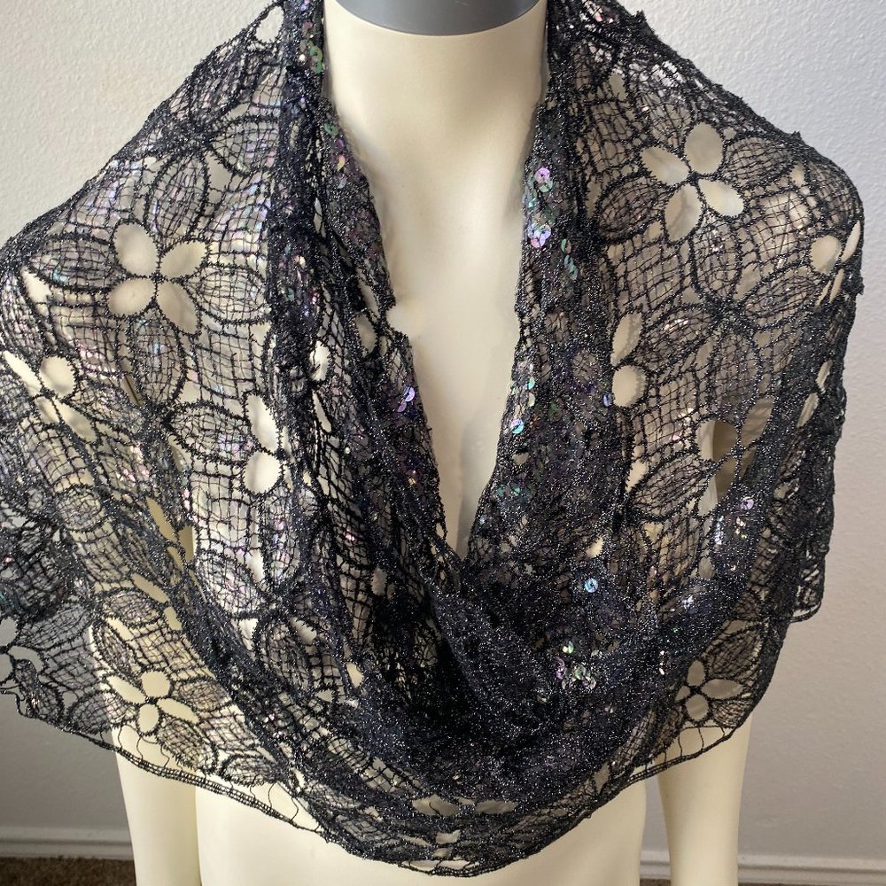 Cejon Women's Black Full Sequin Casual Wrap Scarf Very One Size Nice Scarf $36 - Picture 2 of 4